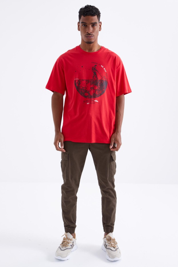 Tommy Life Kırmızı Baskılı O Yaka Erkek Oversize T-Shirt - 88098. 8