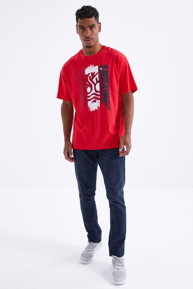 Tommy Life Kırmızı Büyük Baskılı O Yaka Erkek Oversize T-Shirt - 88095. 2