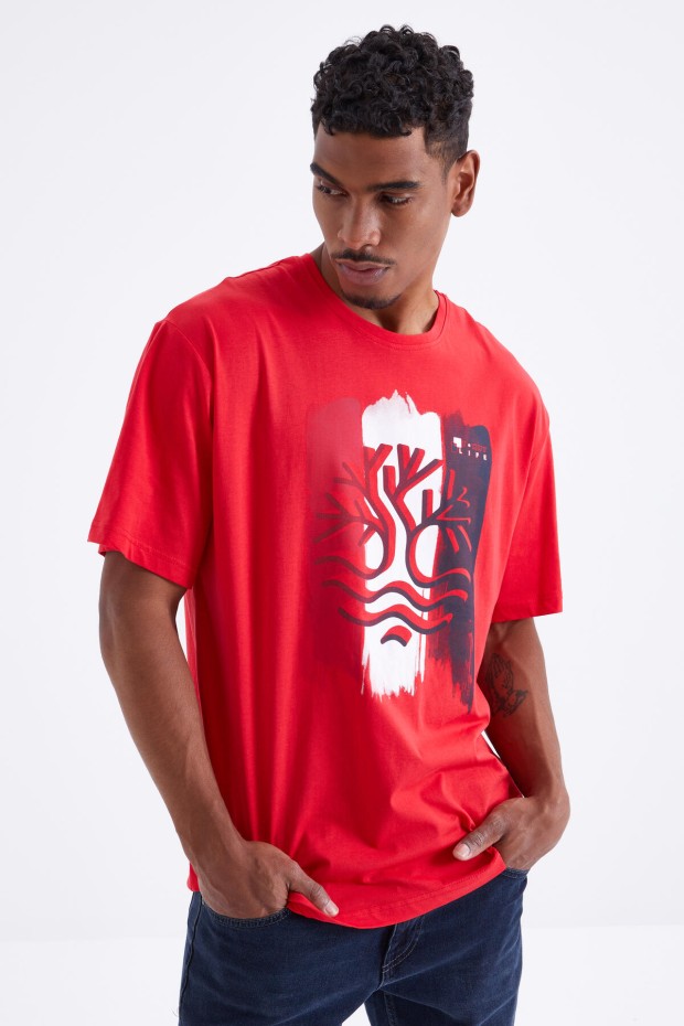 Tommy Life Kırmızı Büyük Baskılı O Yaka Erkek Oversize T-Shirt - 88095. 1 Tommy Life Kırmızı Büyük Baskılı O Yaka Erkek Oversize T-Shirt - 88095. 1