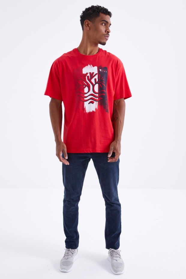 Tommy Life Kırmızı Büyük Baskılı O Yaka Erkek Oversize T-Shirt - 88095. 8 Tommy Life Kırmızı Büyük Baskılı O Yaka Erkek Oversize T-Shirt - 88095. 8