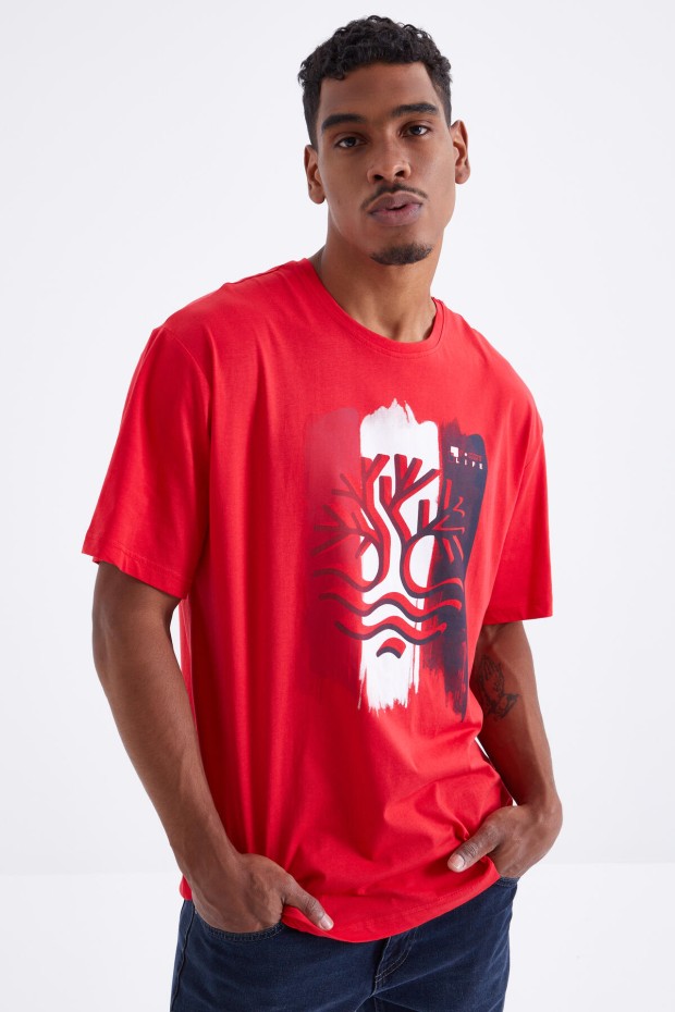 Tommy Life Kırmızı Büyük Baskılı O Yaka Erkek Oversize T-Shirt - 88095. 7 Tommy Life Kırmızı Büyük Baskılı O Yaka Erkek Oversize T-Shirt - 88095. 7