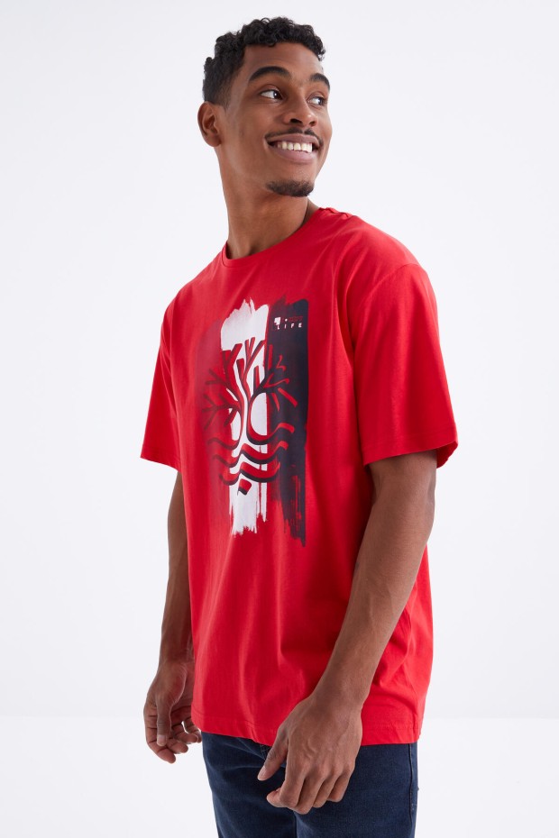 Tommy Life Kırmızı Büyük Baskılı O Yaka Erkek Oversize T-Shirt - 88095. 6 Tommy Life Kırmızı Büyük Baskılı O Yaka Erkek Oversize T-Shirt - 88095. 6