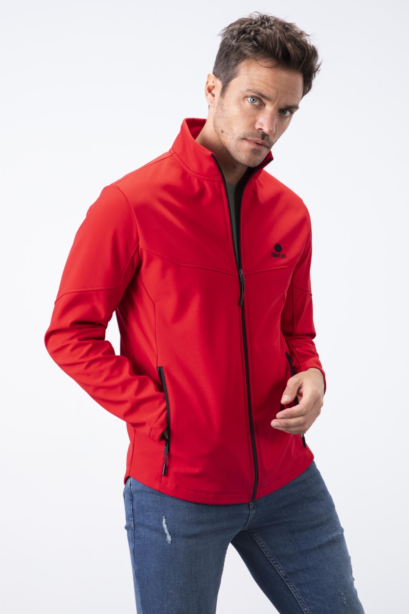 Tommy Life Kırmızı Fermuarlı Dik Yaka Su ve Rüzgar Geçirmez Softshell Erkek Mont - 88050. 7