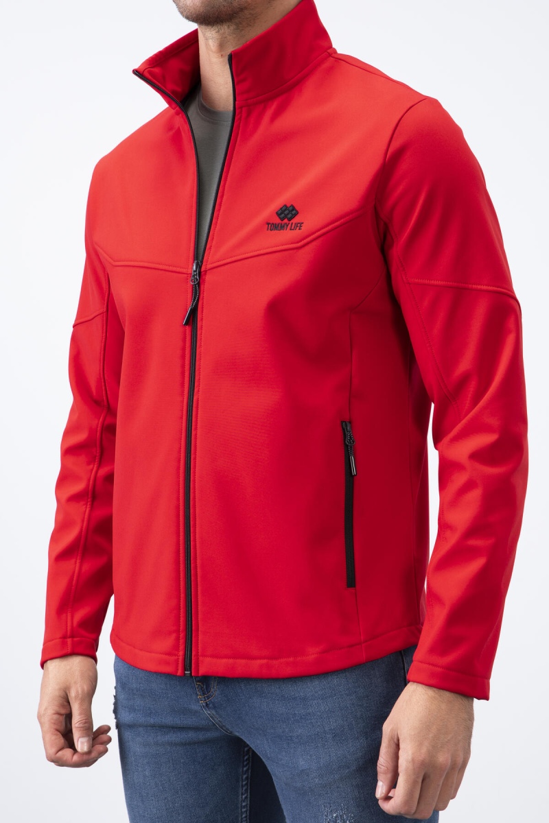 Tommy Life Kırmızı Fermuarlı Dik Yaka Su ve Rüzgar Geçirmez Softshell Erkek Mont - 88050. 4