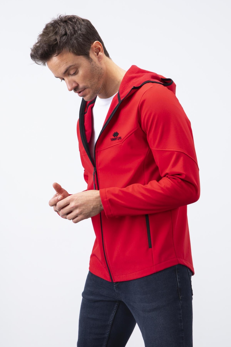 Tommy Life Kırmızı Fermuarlı Kapüşonlu Su ve Rüzgar Geçirmez Softshell Erkek Mont - 88051. 5 Tommy Life Kırmızı Fermuarlı Kapüşonlu Su ve Rüzgar Geçirmez Softshell Erkek Mont - 88051. 5