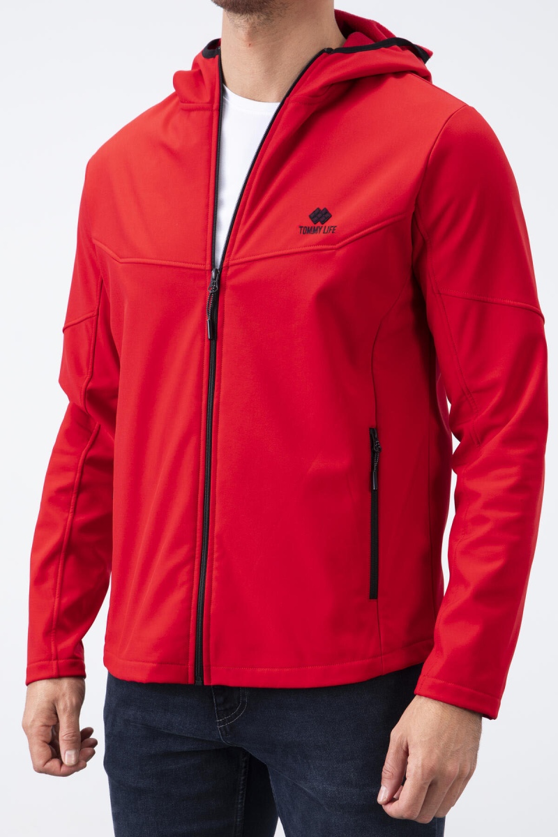 Tommy Life Kırmızı Fermuarlı Kapüşonlu Su ve Rüzgar Geçirmez Softshell Erkek Mont - 88051. 8 Tommy Life Kırmızı Fermuarlı Kapüşonlu Su ve Rüzgar Geçirmez Softshell Erkek Mont - 88051. 8