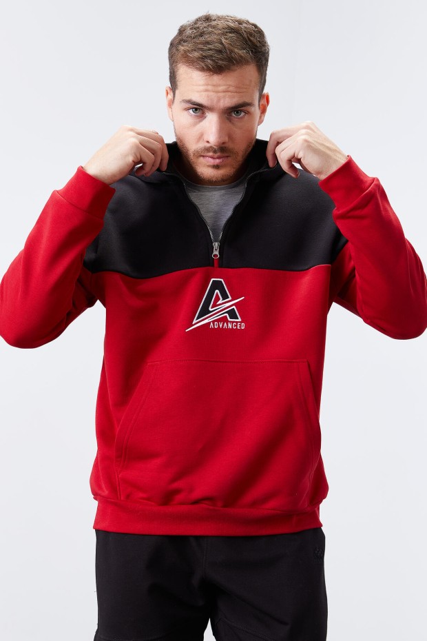 Tommy Life Kırmızı Nakış Detaylı Yarım Fermuar Kapüşonlu Erkek Sweatshirt - 88033. 2 Tommy Life Kırmızı Nakış Detaylı Yarım Fermuar Kapüşonlu Erkek Sweatshirt - 88033. 2