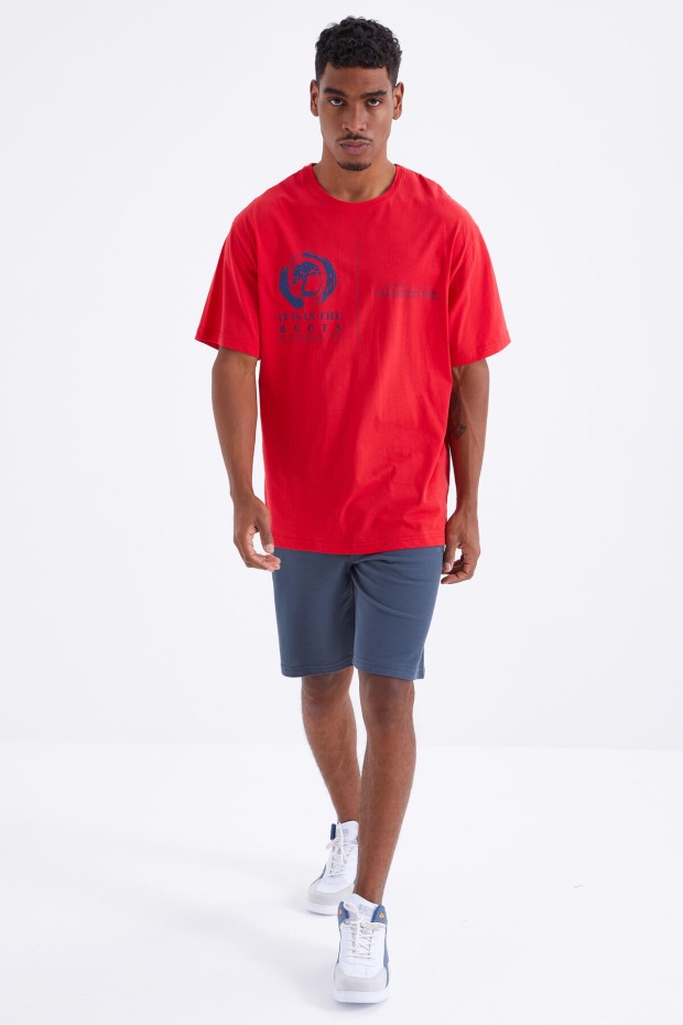 Tommy Life Kırmızı Minimal Baskılı O Yaka Erkek Oversize T-Shirt - 88096. 2