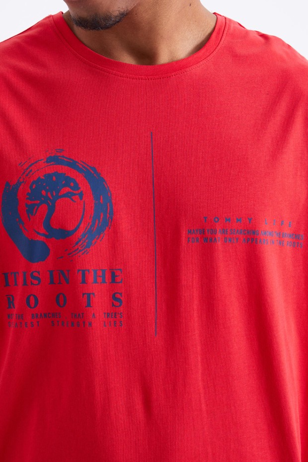 Tommy Life Kırmızı Minimal Baskılı O Yaka Erkek Oversize T-Shirt - 88096. 4