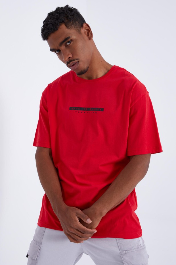 Tommy Life Kırmızı Sırtı Yazı Baskılı O Yaka Erkek Oversize T-Shirt - 88100. 8 Tommy Life Kırmızı Sırtı Yazı Baskılı O Yaka Erkek Oversize T-Shirt - 88100. 8