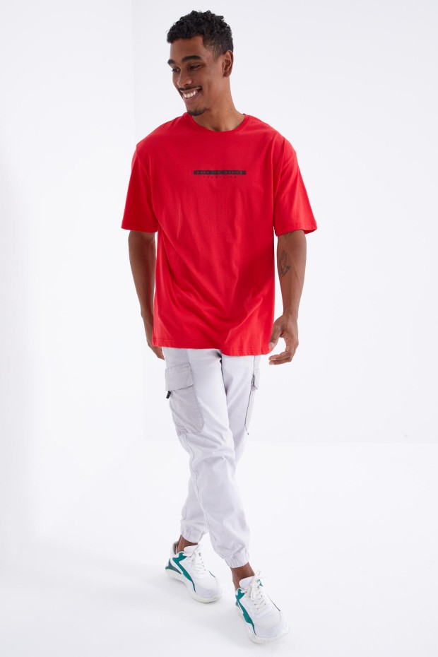 Tommy Life Kırmızı Sırtı Yazı Baskılı O Yaka Erkek Oversize T-Shirt - 88100. 7