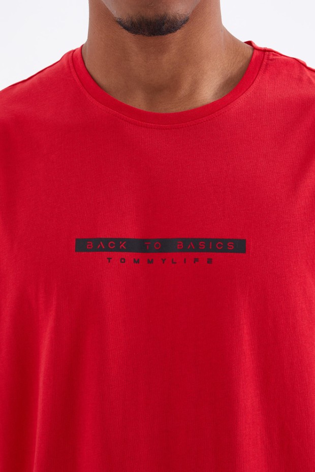 Tommy Life Kırmızı Sırtı Yazı Baskılı O Yaka Erkek Oversize T-Shirt - 88100. 4