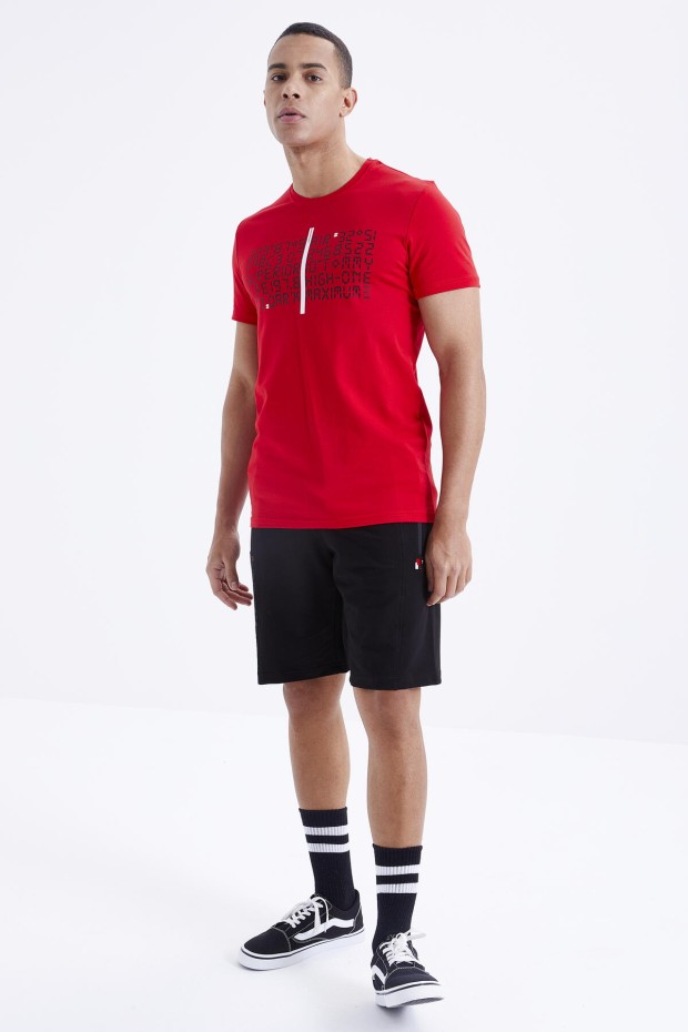 Tommy Life Kırmızı - Siyah Yazı Baskılı O Yaka Bermuda Erkek Şort Takım - 85172. 1 Tommy Life Kırmızı - Siyah Yazı Baskılı O Yaka Bermuda Erkek Şort Takım - 85172. 1