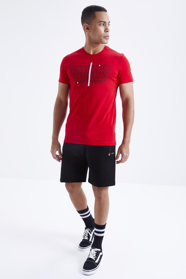 Tommy Life Kırmızı - Siyah Yazı Baskılı O Yaka Bermuda Erkek Şort Takım - 85172. 8 Tommy Life Kırmızı - Siyah Yazı Baskılı O Yaka Bermuda Erkek Şort Takım - 85172. 8