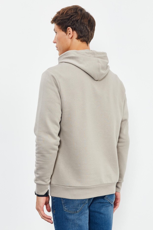 Tommy Life Koyu Bej Baskılı Kapüşonlu Kanguru Cep Rahat Form Erkek Sweatshirt - 88019. 7 Tommy Life Koyu Bej Baskılı Kapüşonlu Kanguru Cep Rahat Form Erkek Sweatshirt - 88019. 7