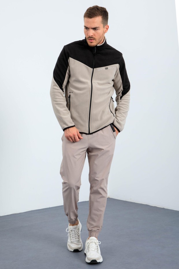 Tommy Life Koyu Bej İki Renkli Fermuarlı Dik Yaka Standart Kalıp Erkek Sweatshirt Polar - 87994. 2 Tommy Life Koyu Bej İki Renkli Fermuarlı Dik Yaka Standart Kalıp Erkek Sweatshirt Polar - 87994. 2