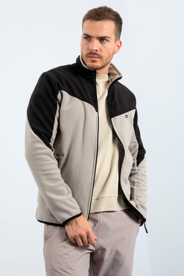 Tommy Life Koyu Bej İki Renkli Fermuarlı Dik Yaka Standart Kalıp Erkek Sweatshirt Polar - 87994. 5 Tommy Life Koyu Bej İki Renkli Fermuarlı Dik Yaka Standart Kalıp Erkek Sweatshirt Polar - 87994. 5