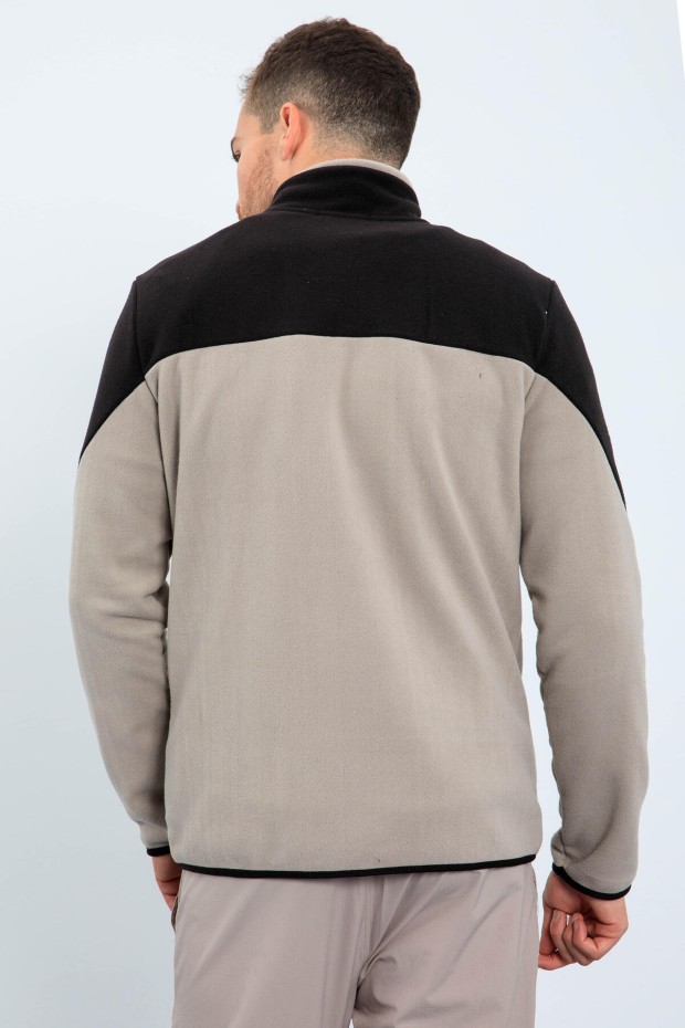 Tommy Life Koyu Bej İki Renkli Fermuarlı Dik Yaka Standart Kalıp Erkek Sweatshirt Polar - 87994. 7 Tommy Life Koyu Bej İki Renkli Fermuarlı Dik Yaka Standart Kalıp Erkek Sweatshirt Polar - 87994. 7