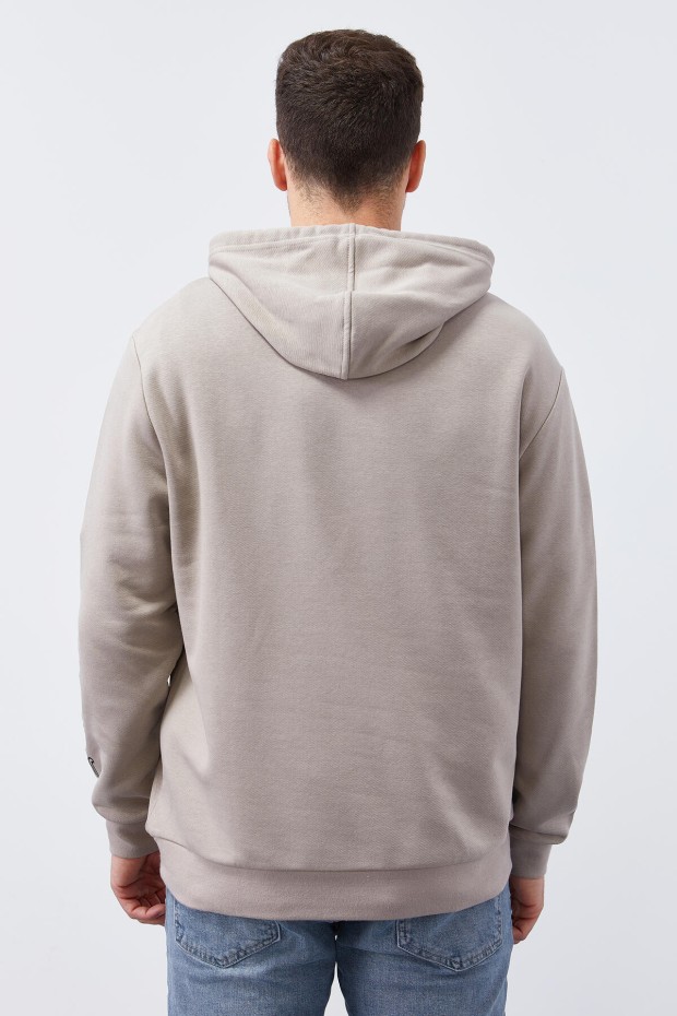 Tommy Life Koyu Bej Kol Baskılı Kapüşonlu Rahat Form Erkek Sweatshirt - 88038. 5 Tommy Life Koyu Bej Kol Baskılı Kapüşonlu Rahat Form Erkek Sweatshirt - 88038. 5