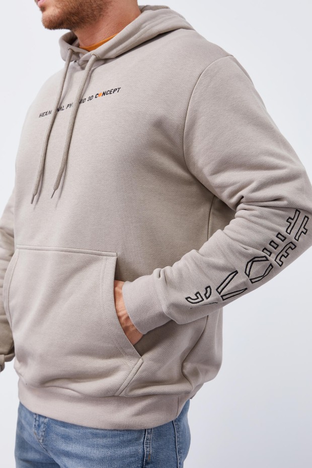 Tommy Life Koyu Bej Kol Baskılı Kapüşonlu Rahat Form Erkek Sweatshirt - 88038. 4 Tommy Life Koyu Bej Kol Baskılı Kapüşonlu Rahat Form Erkek Sweatshirt - 88038. 4