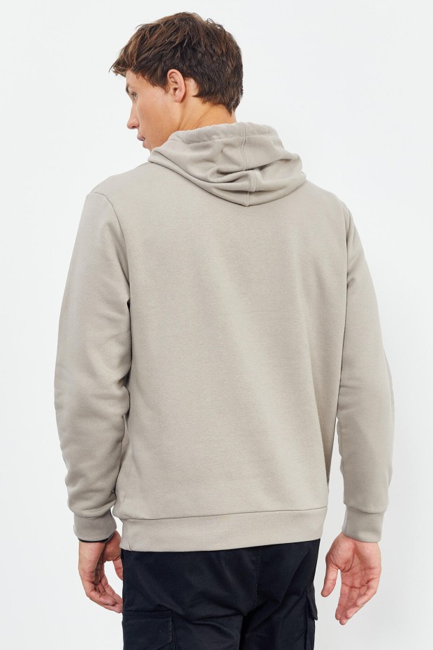 Tommy Life Koyu Bej Kuzgun Baskılı Kapüşonlu Kanguru Cepli Rahat Form Erkek Sweatshirt - 88014. 7 Tommy Life Koyu Bej Kuzgun Baskılı Kapüşonlu Kanguru Cepli Rahat Form Erkek Sweatshirt - 88014. 7