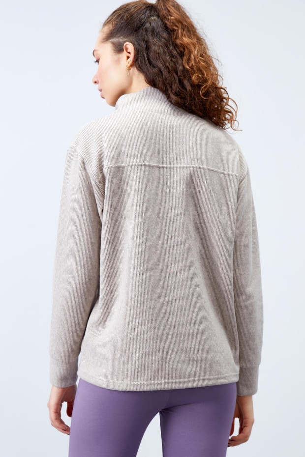 Tommy Life Koyu Bej Bağcıklı Dik Yaka Selanik Triko Kadın Oversize Sweatshirt - 97198. 7 Tommy Life Koyu Bej Bağcıklı Dik Yaka Selanik Triko Kadın Oversize Sweatshirt - 97198. 7