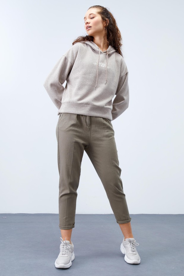 Tommy Life Koyu Bej Kapüşonlu Yazı Nakışlı Selanik Kadın Oversize Sweatshirt - 97192. 2 Tommy Life Koyu Bej Kapüşonlu Yazı Nakışlı Selanik Kadın Oversize Sweatshirt - 97192. 2