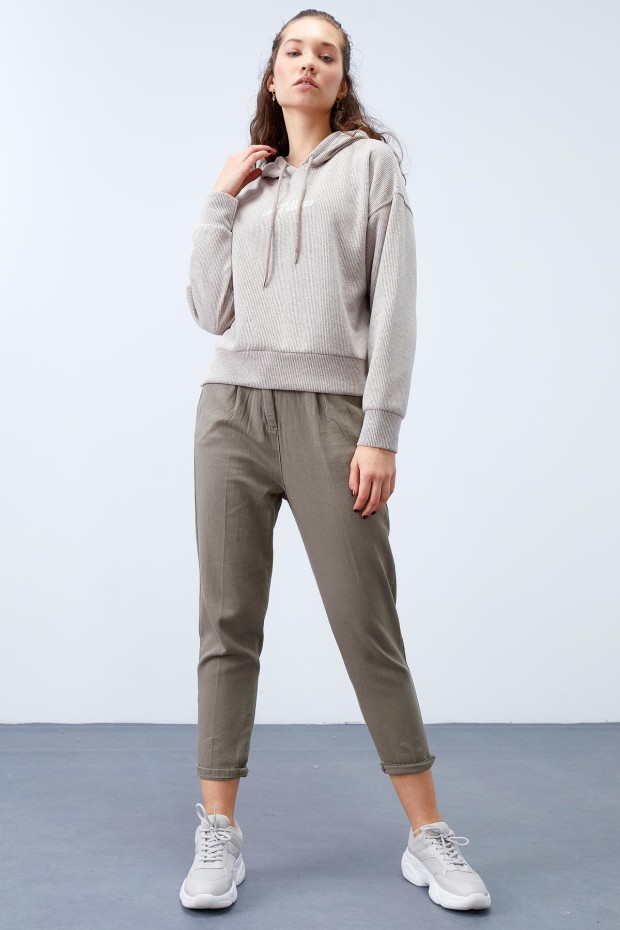 Tommy Life Koyu Bej Kapüşonlu Yazı Nakışlı Selanik Kadın Oversize Sweatshirt - 97192. 4 Tommy Life Koyu Bej Kapüşonlu Yazı Nakışlı Selanik Kadın Oversize Sweatshirt - 97192. 4