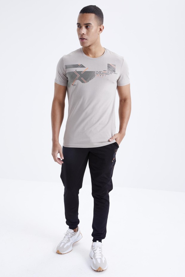 Tommy Life Koyu Bej - Siyah Baskı Detaylı O Yaka Standart Kalıp Manşetli Erkek Eşofman Takım - 85174. 5 Tommy Life Koyu Bej - Siyah Baskı Detaylı O Yaka Standart Kalıp Manşetli Erkek Eşofman Takım - 85174. 5