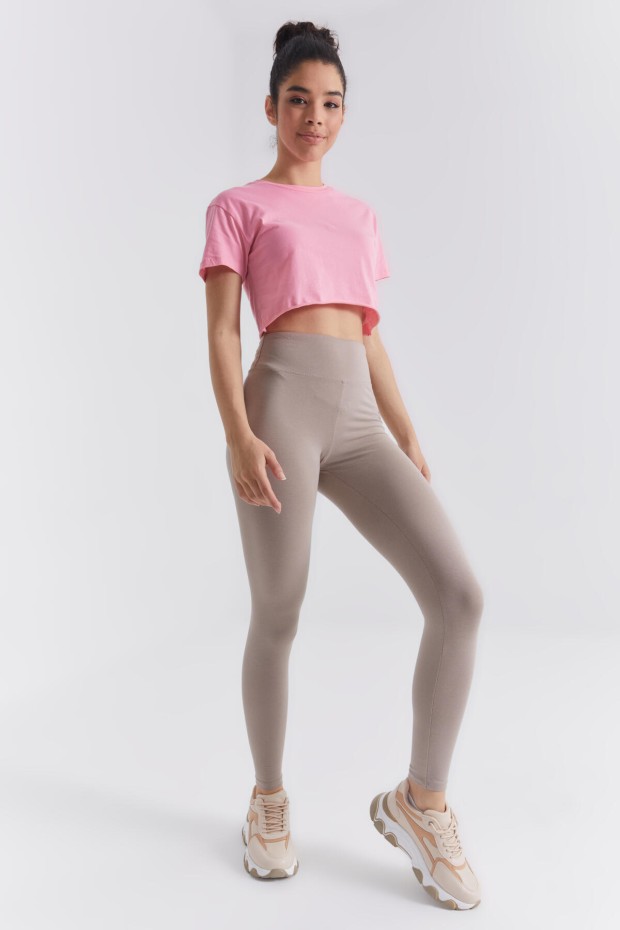 Koyu Bej Yüksek Bel Toparlayıcı Slim Fit Dar Paça Kadın Tayt - 94011 - 5