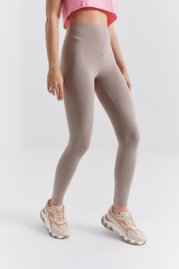 Koyu Bej Yüksek Bel Toparlayıcı Slim Fit Dar Paça Kadın Tayt - 94011 - 6