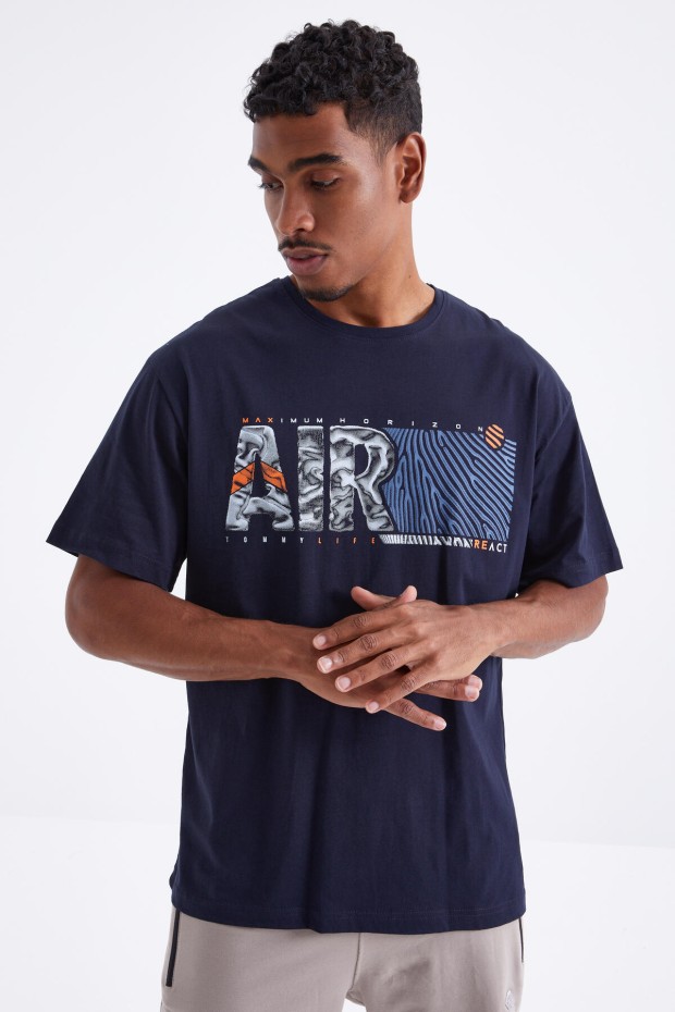 Tommy Life Lacivert Air Baskılı O Yaka Erkek Oversize T-Shirt - 88097. 3 Tommy Life Lacivert Air Baskılı O Yaka Erkek Oversize T-Shirt - 88097. 3