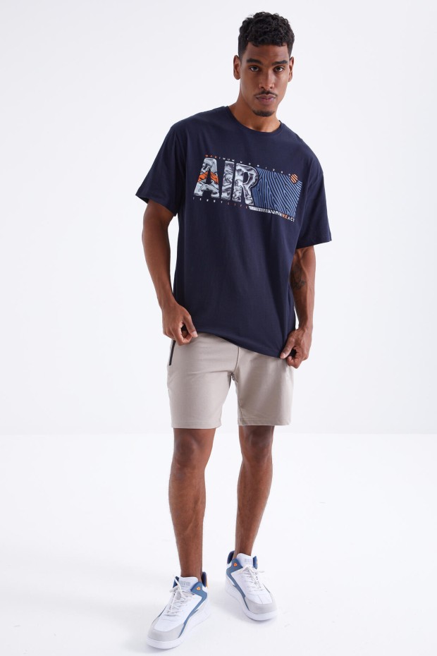 Tommy Life Lacivert Air Baskılı O Yaka Erkek Oversize T-Shirt - 88097. 2 Tommy Life Lacivert Air Baskılı O Yaka Erkek Oversize T-Shirt - 88097. 2