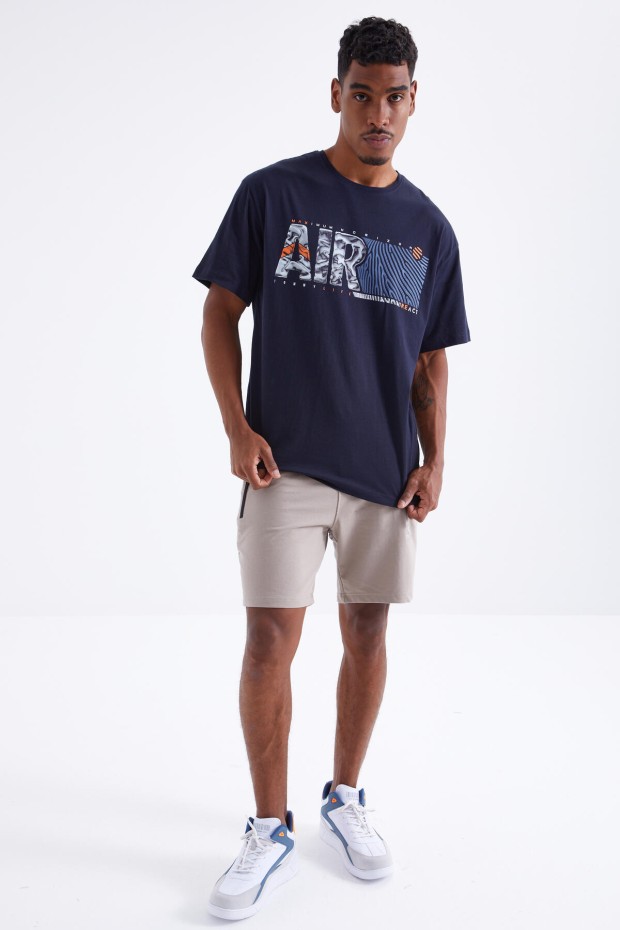 Tommy Life Lacivert Air Baskılı O Yaka Erkek Oversize T-Shirt - 88097. 2