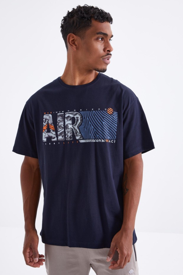 Tommy Life Lacivert Air Baskılı O Yaka Erkek Oversize T-Shirt - 88097. 1 Tommy Life Lacivert Air Baskılı O Yaka Erkek Oversize T-Shirt - 88097. 1