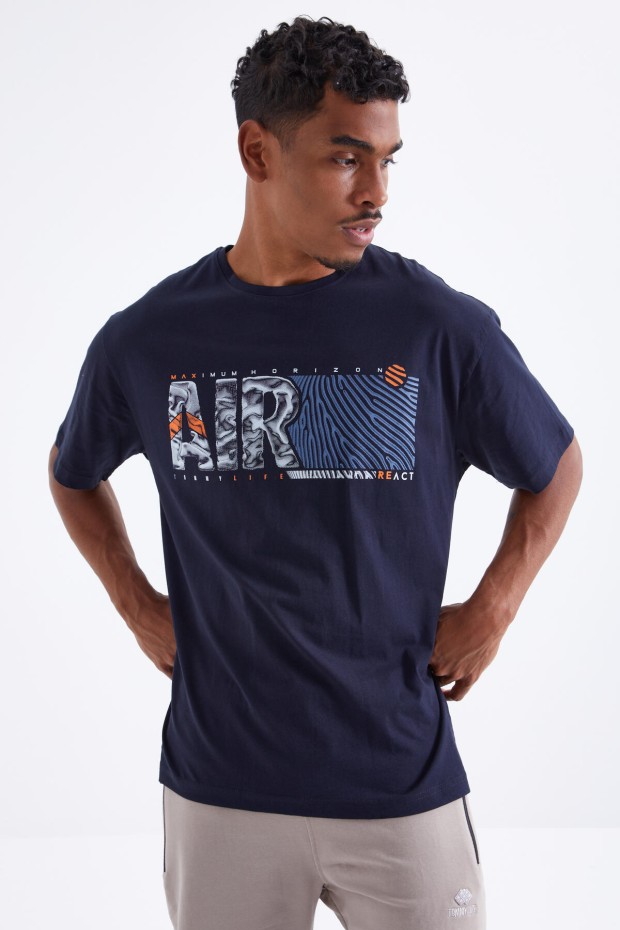 Tommy Life Lacivert Air Baskılı O Yaka Erkek Oversize T-Shirt - 88097. 6