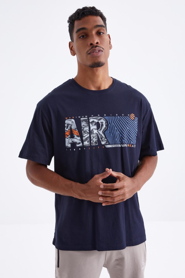 Tommy Life Lacivert Air Baskılı O Yaka Erkek Oversize T-Shirt - 88097. 5 Tommy Life Lacivert Air Baskılı O Yaka Erkek Oversize T-Shirt - 88097. 5