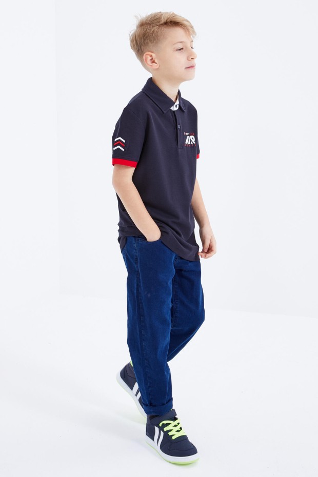 Tommy Life Lacivert Air Yazılı Standart Kalıp Polo Yaka Erkek Çocuk T-Shirt - 10894. 5