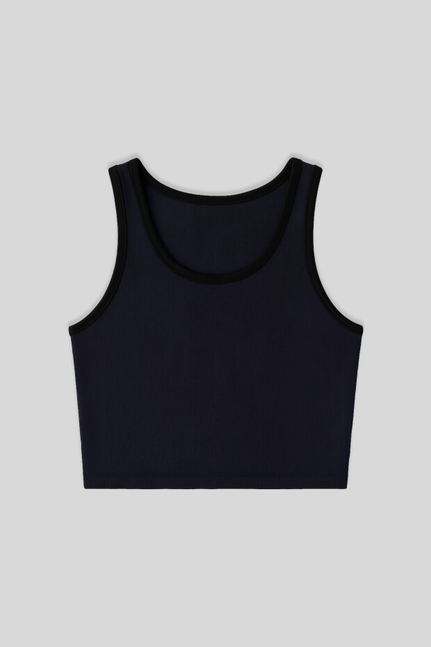 Lacivert Basic Sıfır Kol Dar Kalıp U Yaka Kadın Crop Top Atlet - 97162 - 1