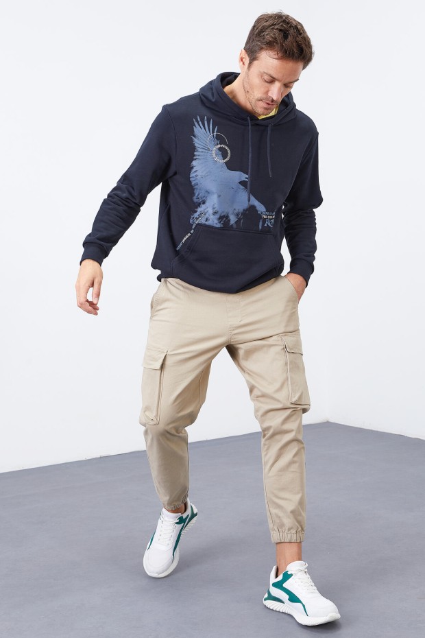 Tommy Life Lacivert Kuzgun Baskılı Kapüşonlu Kanguru Cepli Rahat Form Erkek Sweatshirt - 88014. 2 Tommy Life Lacivert Kuzgun Baskılı Kapüşonlu Kanguru Cepli Rahat Form Erkek Sweatshirt - 88014. 2
