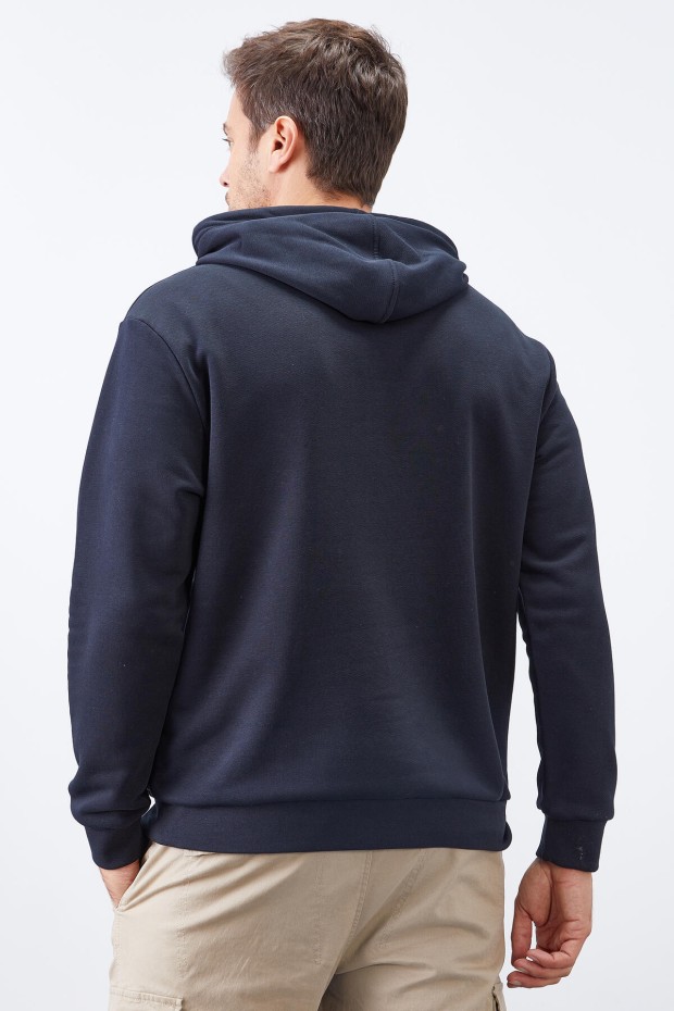 Tommy Life Lacivert Kuzgun Baskılı Kapüşonlu Kanguru Cepli Rahat Form Erkek Sweatshirt - 88014. 5 Tommy Life Lacivert Kuzgun Baskılı Kapüşonlu Kanguru Cepli Rahat Form Erkek Sweatshirt - 88014. 5
