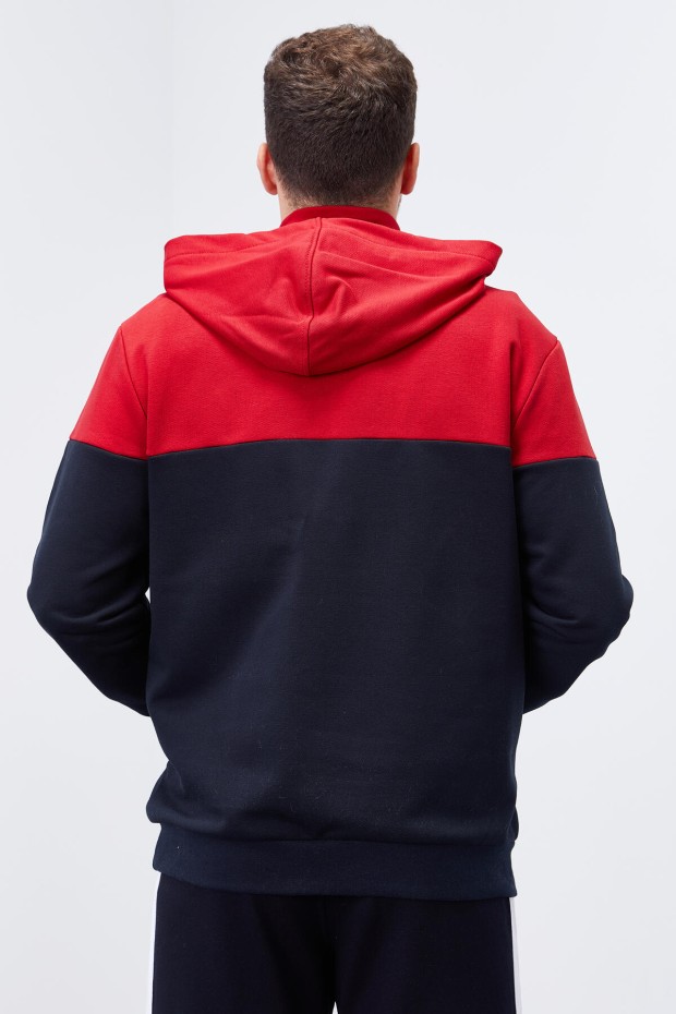 Tommy Life Lacivert Nakış Detaylı Yarım Fermuar Kapüşonlu Erkek Sweatshirt - 88033. 5