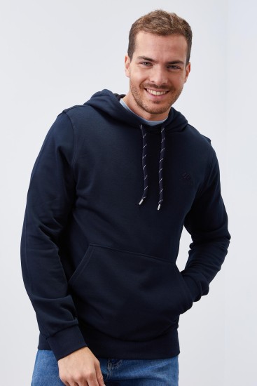 Lacivert Kanguru Cep Standart Kalıp Kapüşonlu Erkek Sweatshirt - 87872 