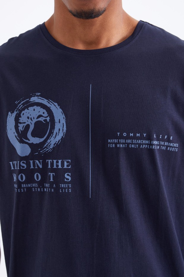 Tommy Life Lacivert Minimal Baskılı O Yaka Erkek Oversize T-Shirt - 88096. 4