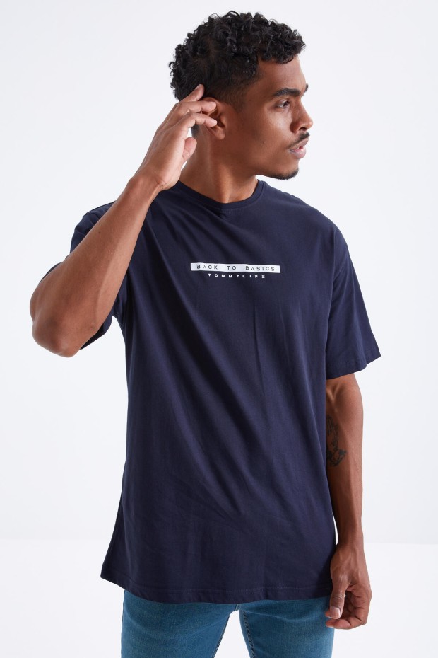 Tommy Life Lacivert Sırtı Yazı Baskılı O Yaka Erkek Oversize T-Shirt - 88100. 6 Tommy Life Lacivert Sırtı Yazı Baskılı O Yaka Erkek Oversize T-Shirt - 88100. 6