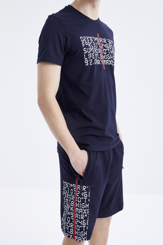 Tommy Life Lacivert Yazı Baskılı O Yaka Bermuda Erkek Şort Takım - 85172. 4 Tommy Life Lacivert Yazı Baskılı O Yaka Bermuda Erkek Şort Takım - 85172. 4
