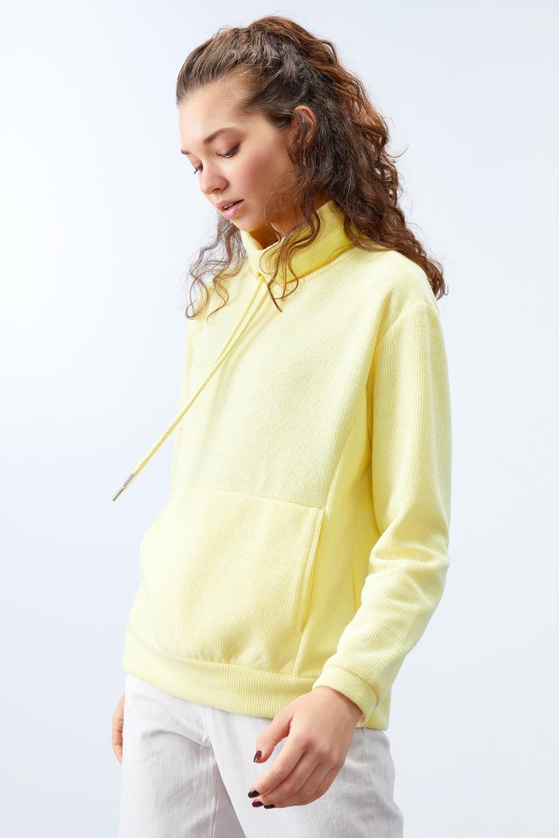 Tommy Life Limon Dik Yaka Bağcıklı Selanik Triko Kadın Oversize Sweatshirt - 97195. 1