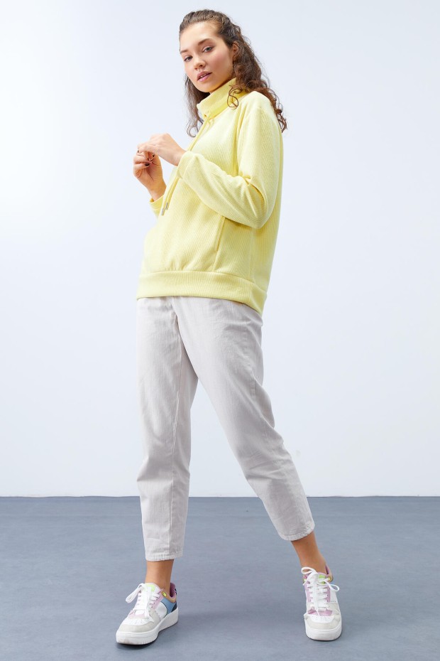 Tommy Life Limon Dik Yaka Bağcıklı Selanik Triko Kadın Oversize Sweatshirt - 97195. 8 Tommy Life Limon Dik Yaka Bağcıklı Selanik Triko Kadın Oversize Sweatshirt - 97195. 8