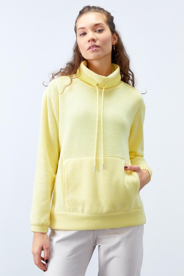 Tommy Life Limon Dik Yaka Bağcıklı Selanik Triko Kadın Oversize Sweatshirt - 97195. 7