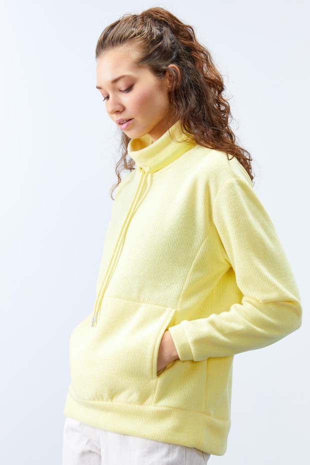 Tommy Life Limon Dik Yaka Bağcıklı Selanik Triko Kadın Oversize Sweatshirt - 97195. 6 Tommy Life Limon Dik Yaka Bağcıklı Selanik Triko Kadın Oversize Sweatshirt - 97195. 6